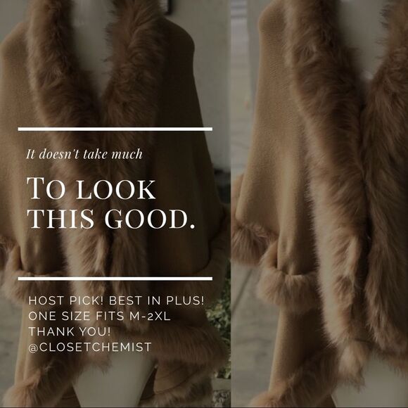 Luxurious Camel Faux Fur Double Layer Cape Coat - Picture 5 of 9